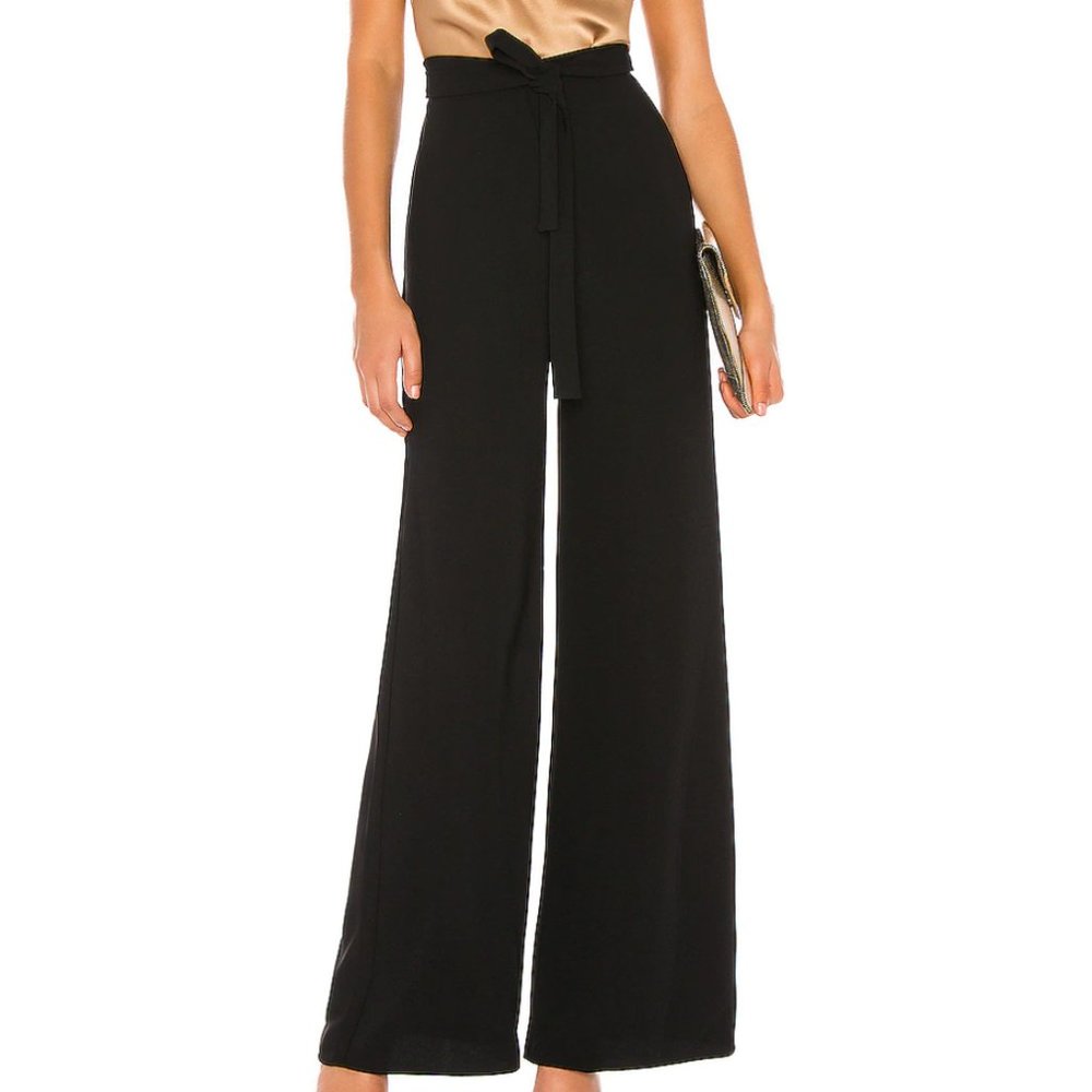 Bebe wide leg high waisted front tie black trousers